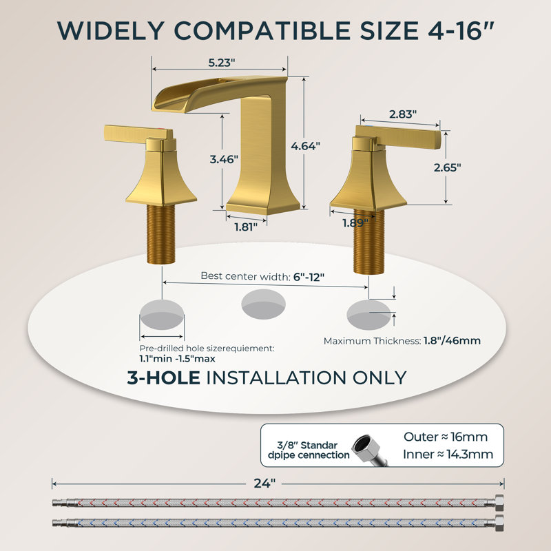 Widespread Faucet 2-handle Bathroom Faucet With Drain Assembly, Brushed Gold