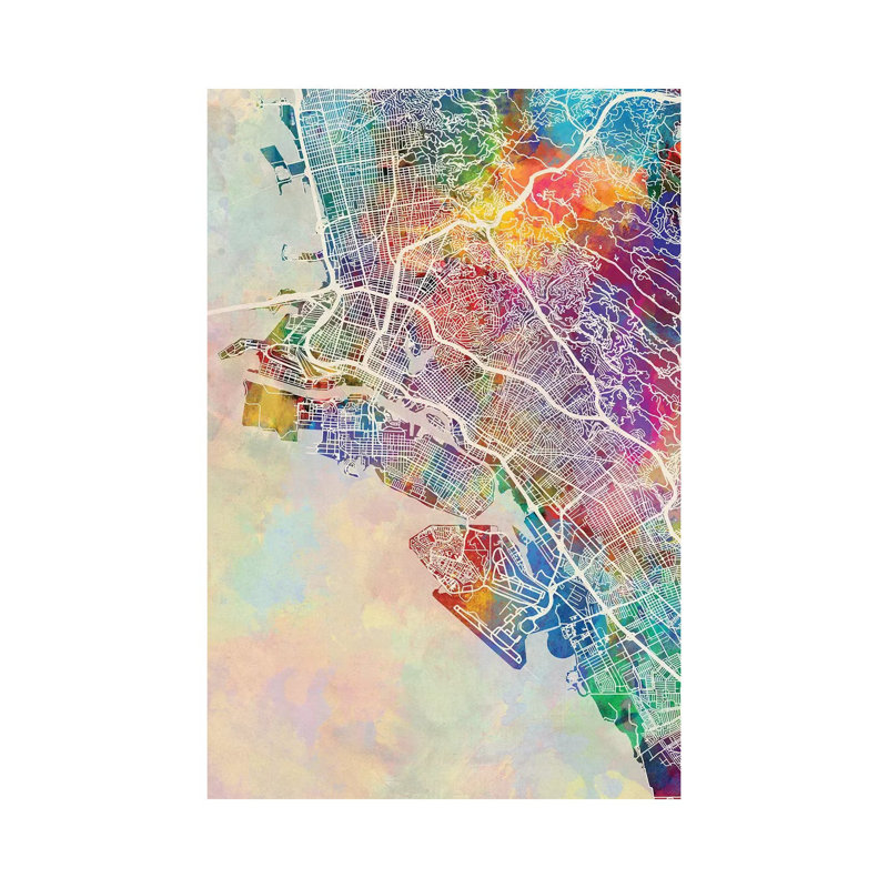 «Oakland CA Map Color» par Michael Tompsett, impression sur toile tendue, H 40 po x l 26 po x P 1,5 po