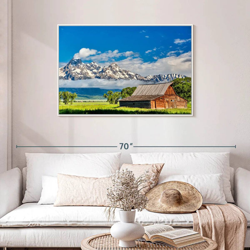 Grand Teton Mormon Barn, Cadre flottant blanc, 43 po x 29 po