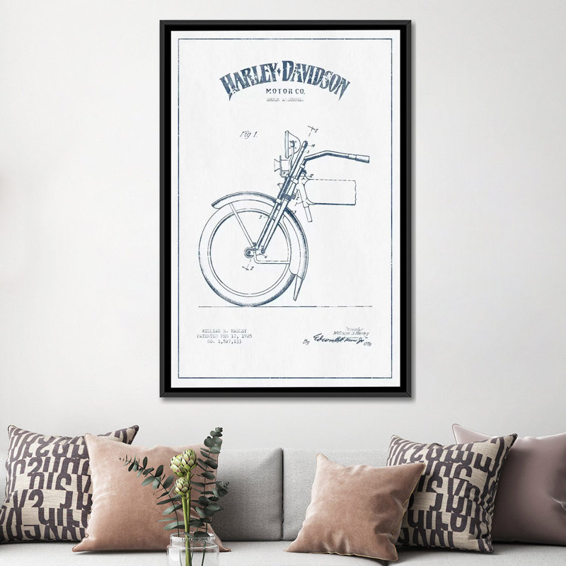 « harley-davidson motocyclettes ii », impression sur toile, H 26 po x l 18 po x P 1,5 po, Toile encadrée noire, Pas de tapis