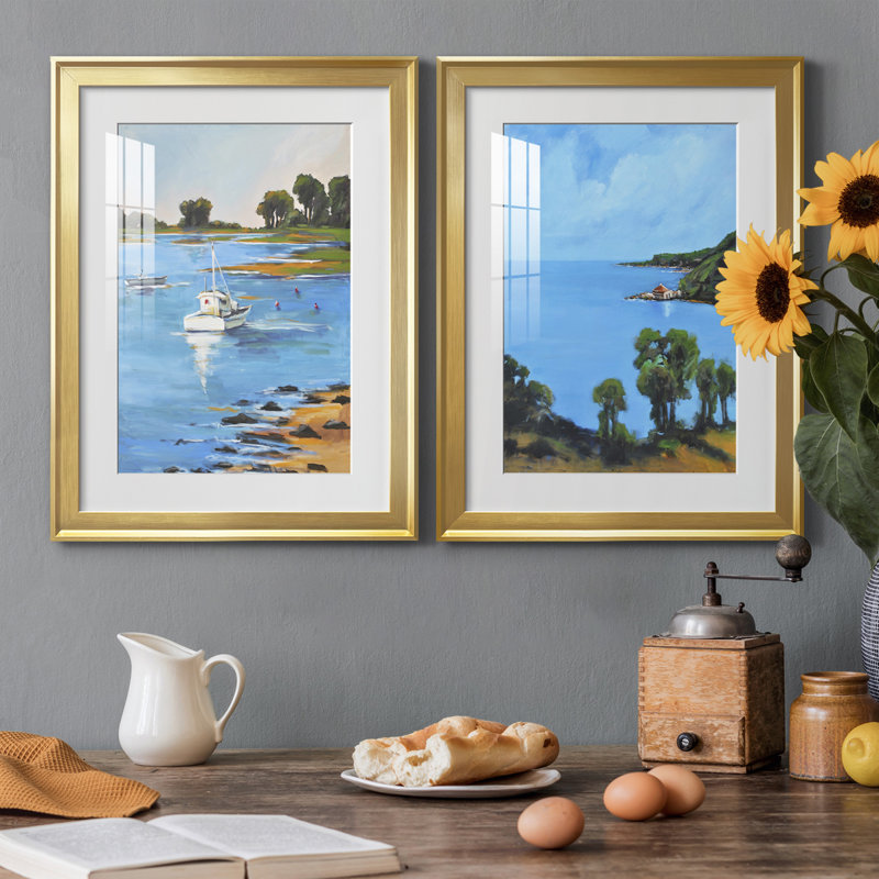 «Harbor Side II», reproduction encadrée de qualité supérieure - prête à être accrochée, Cadre doré, Blanc