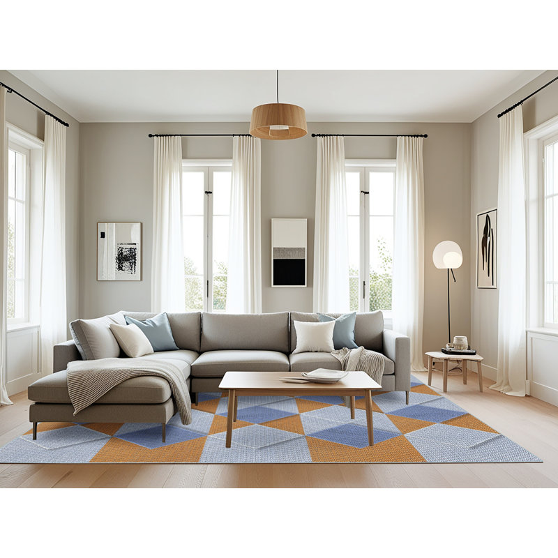 Tapis géométrique bleu / brun clair Leyden, Rectangle 8 pi x 10 pi