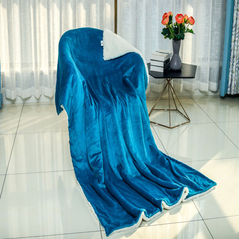 Sherpa Throw Blanket, Ultra Soft Plush Fleece, 220" W x 240" L, Teal Blue