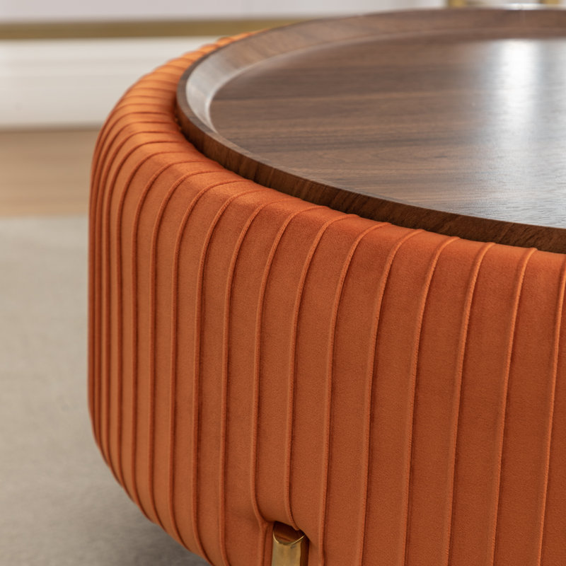 Miajah Upholstered Round Storage Ottoman, Orange