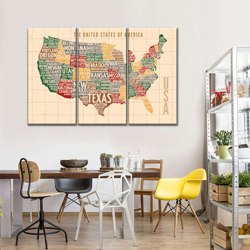 Carte des États-Unis sur 3 pièces, H 38 po x l 24 po x P 1,25 po