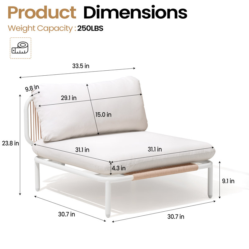 Canapé modulaire d'extérieur en métal avec coussins, Coussin beige / structure blanche