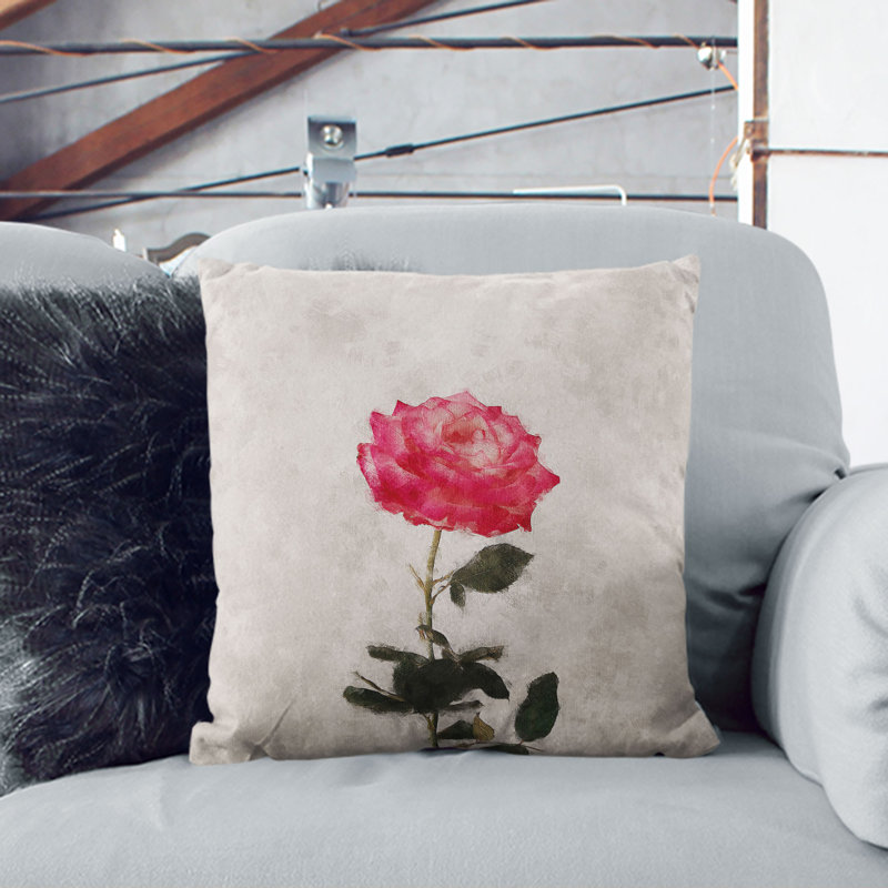 Climbing Pink Rose Cushion with Filling, Stone, 55cm H x 55cm W x 20cm D