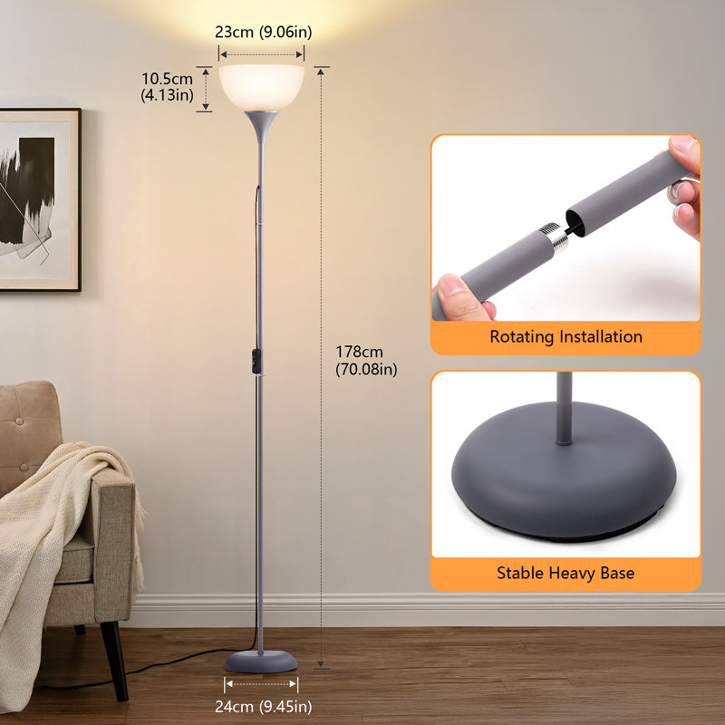 178cm Polished Torchiere Floor Lamp