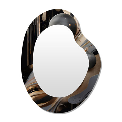 Or et marbre noir Mirage I - miroir décoratif de forme unique en marbre, miroir mural asymétrique doré, impression d'art en métal