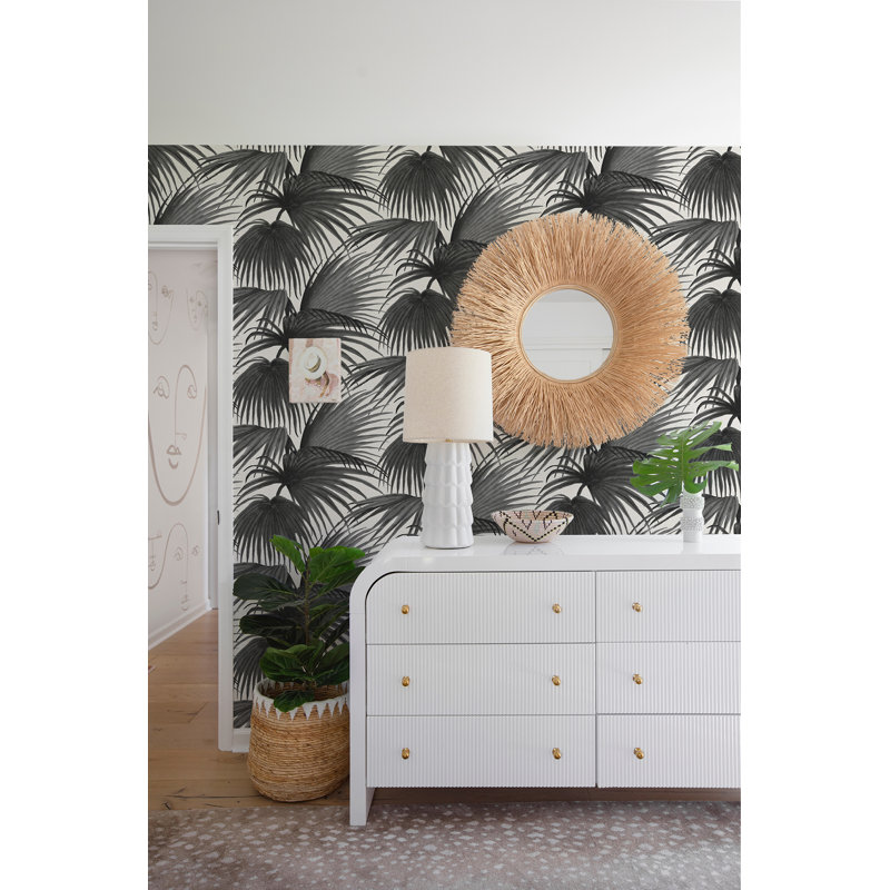 Pawley’s Island Palms Barely Wallpaper by Megan Molten, Black Linen, Premium Paper, Non-Pasted