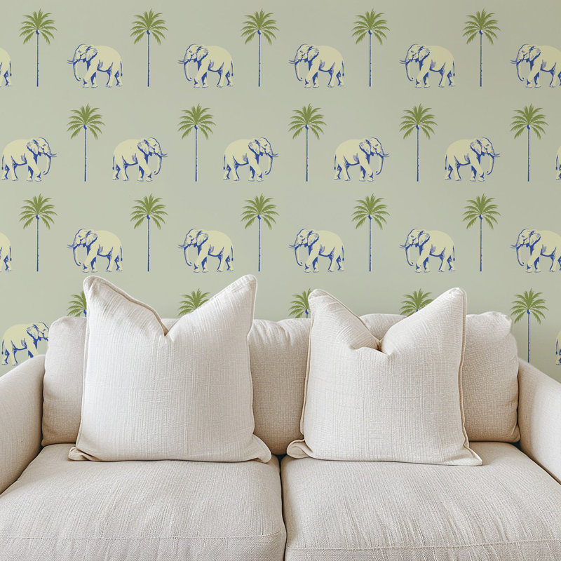 Strolling Elephant - Blue Pearl Wallpaper, Minted Horizon