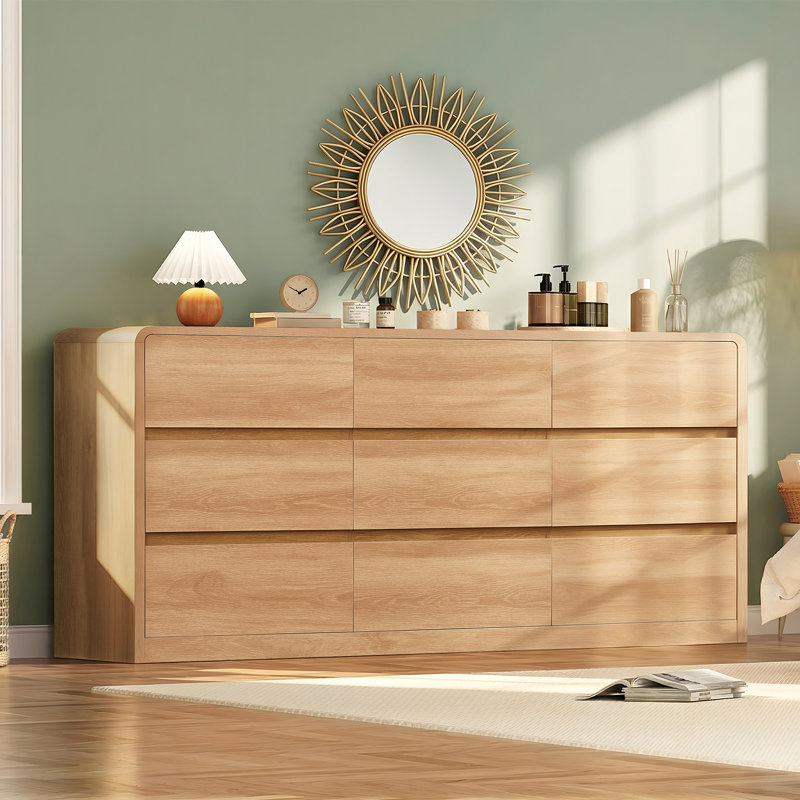 Commode de 63 po de largeur avec commode à 9 tiroirs pour chambre à coucher, 63 po