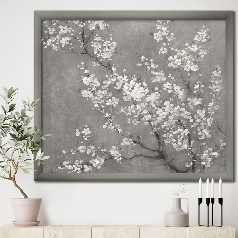 «White Cherry Blossoms II», reproduction d'art sur toile encadrée, H 16 po x l 16 po x P 1 po, Cadre argenté