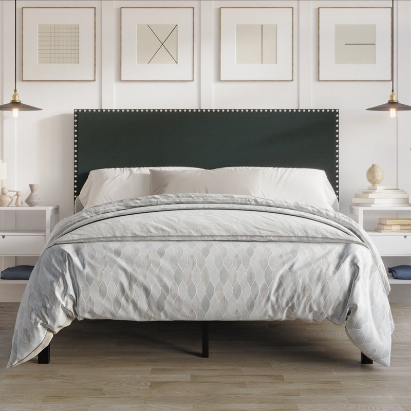 Lit à panneaux tapissier Naftula, Gris anthracite, Grand