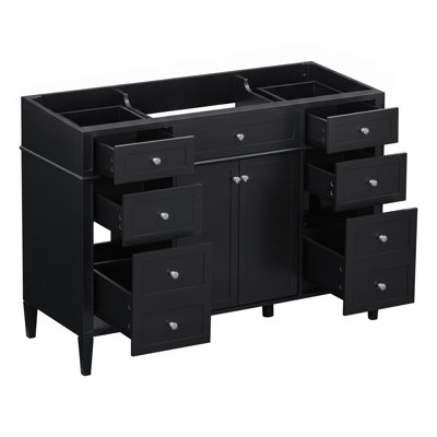 Meuble-lavabo autoportant de 122 cm (48 po) seulement, 6 tiroirs et 2 portes à fermeture amortie, noir