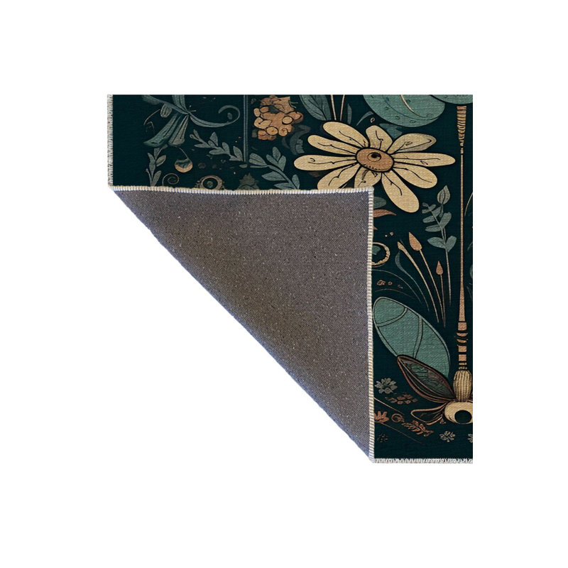 Tapis décoratif multicolore à motif floral rose foncé et multicolore lavable à la machine