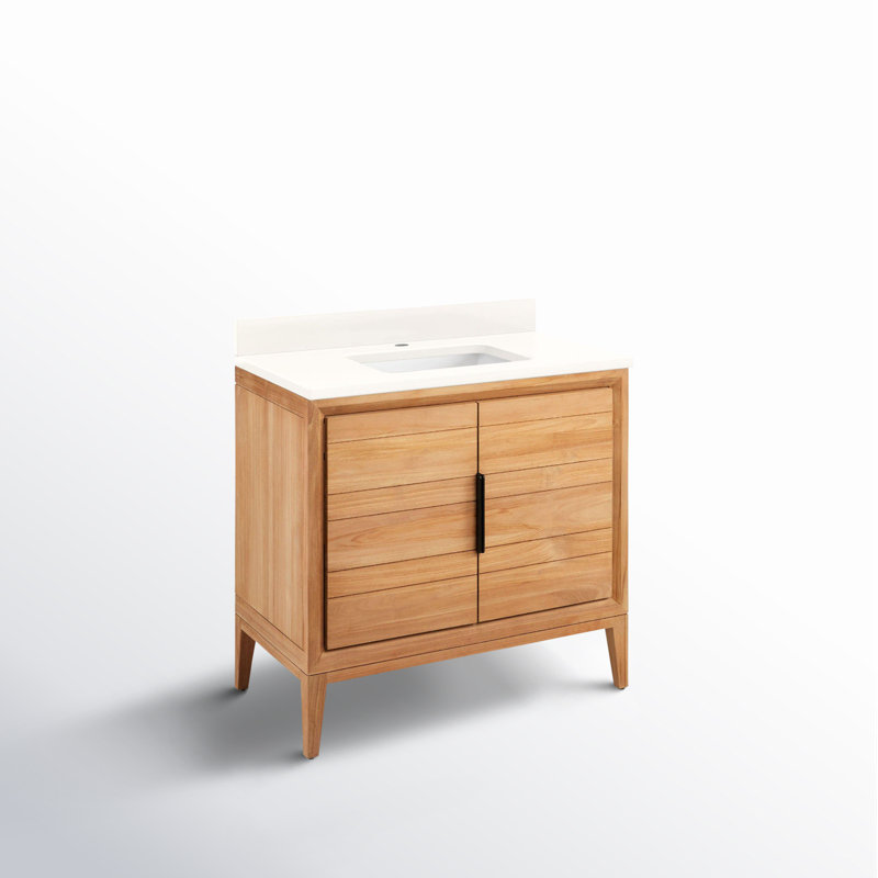 Aliso 36" Single Bathroom Vanity, Arctic White Quartz, Single-Hole Centered, Natural Teak