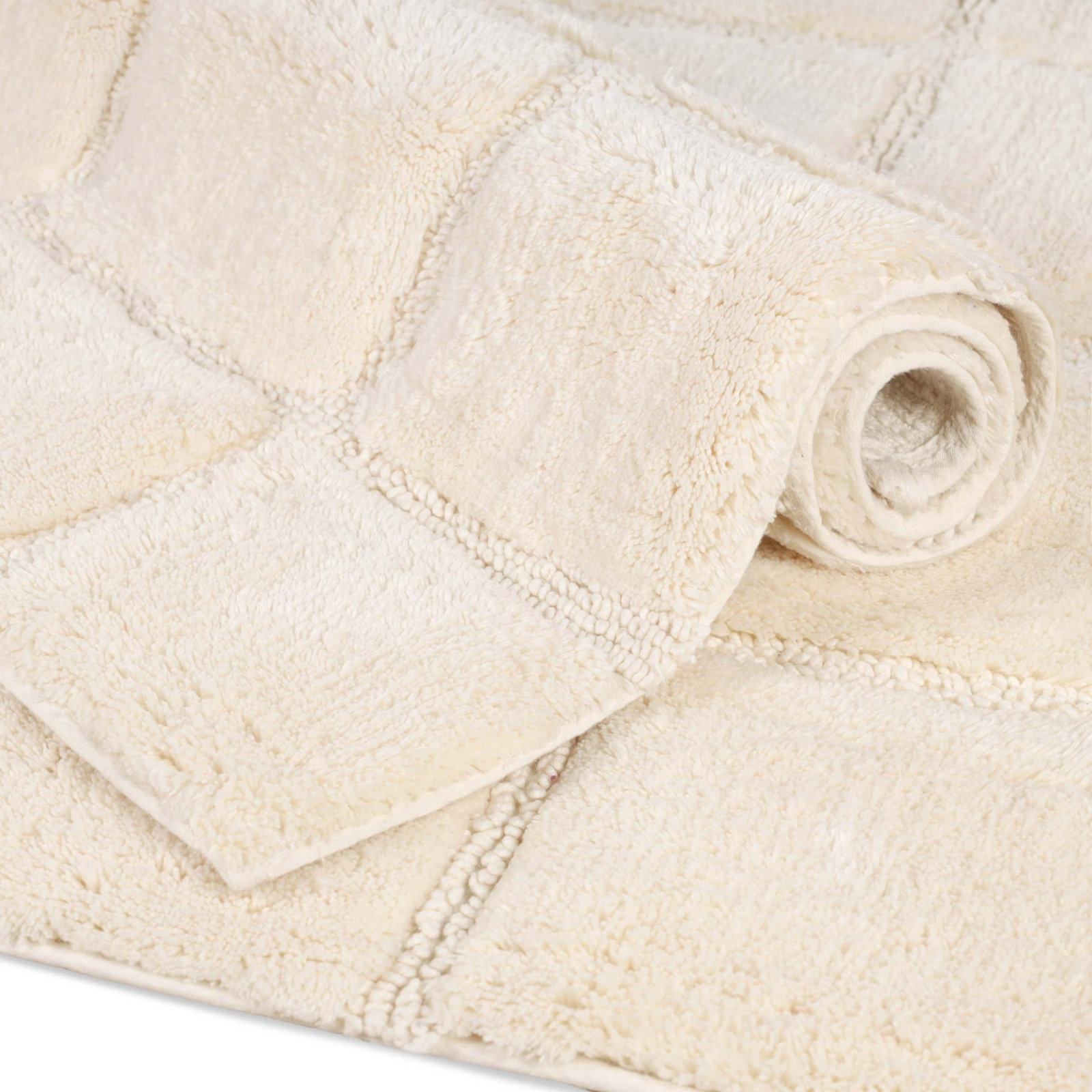 Checkered Cotton Bath Rug, Checkers Ivory