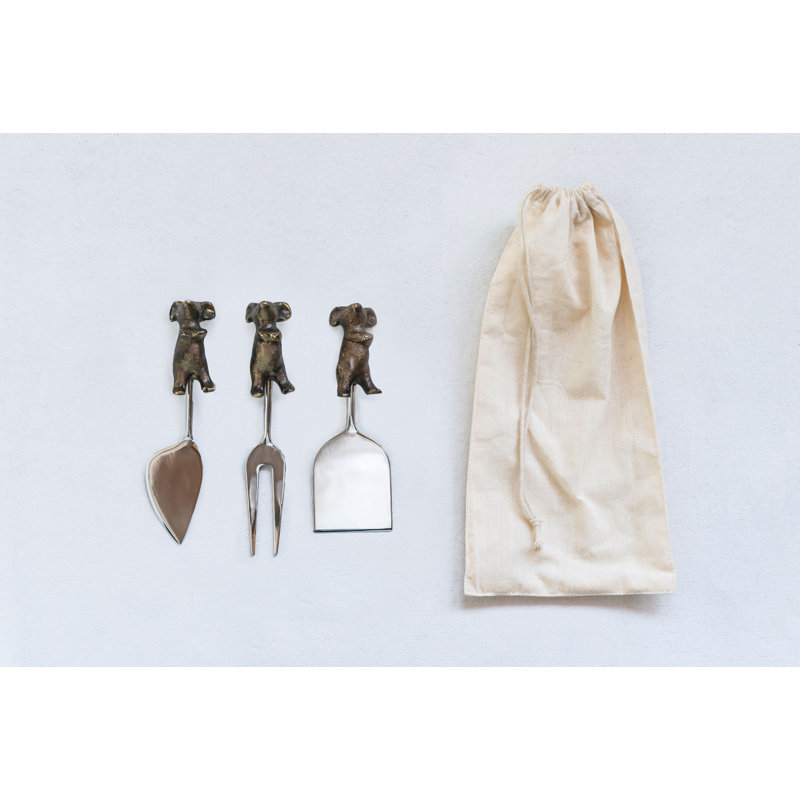 Giorno Piece Stainless Steel Wood Stainless Steel Hostess Set