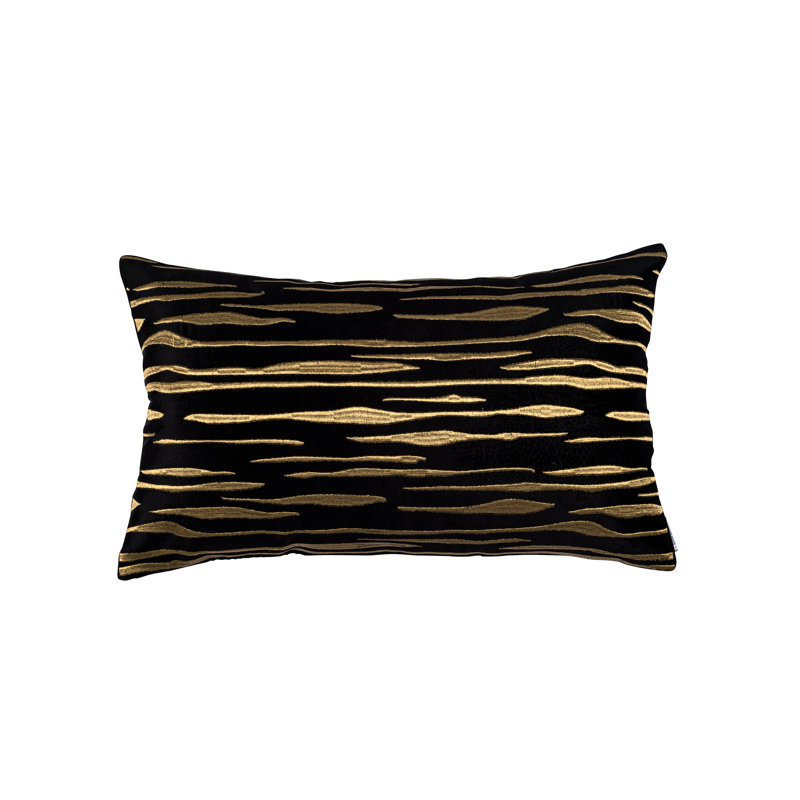 Zara Velvet Lumbar Pillow Cover & Insert, Black/Gold
