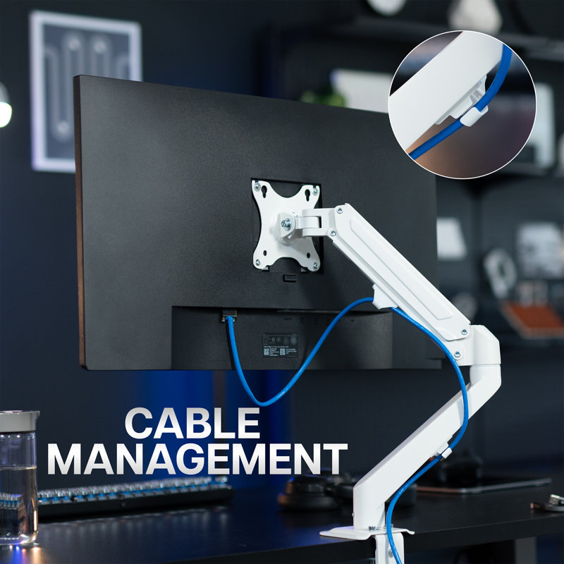 White Adjustable Single Monitor Desk Mount with Pneumatic Arm