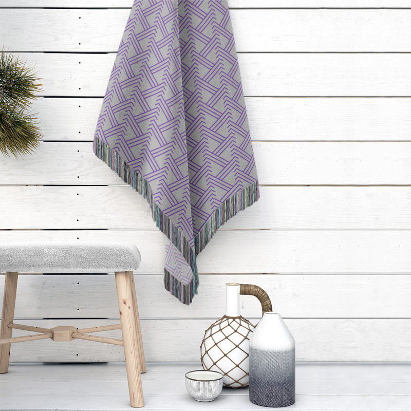 Couverture en coton tissé zigzag classique, L 37 po x L 52 po, Gris/mauve