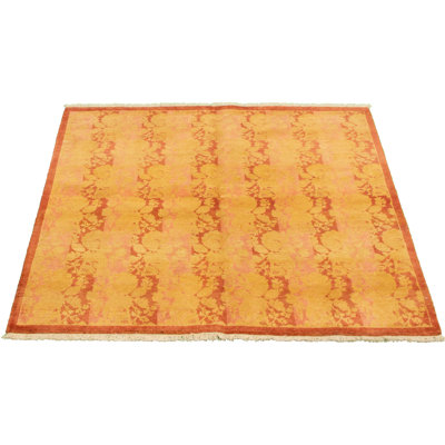 Tapis décoratif en laine noué à la main de conception unique noué à la main new age de style persan 18/20 jaune 4 pi 11 po x 5 pi