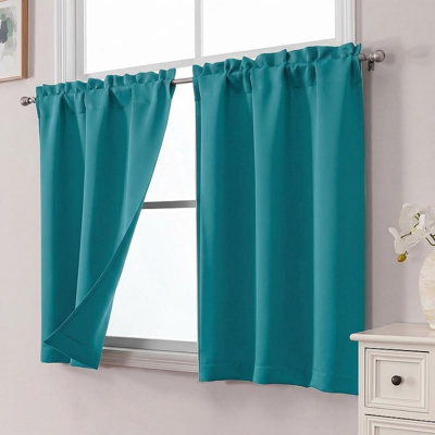 Teal Short Blackout Curtains for Windows 30 inch 2 Panels Room Darkening Rod Pocket Privacy Half Window Small Curtains for Kitchen Living Room Bedroom Cabinet RV Camper, 30Wx30L