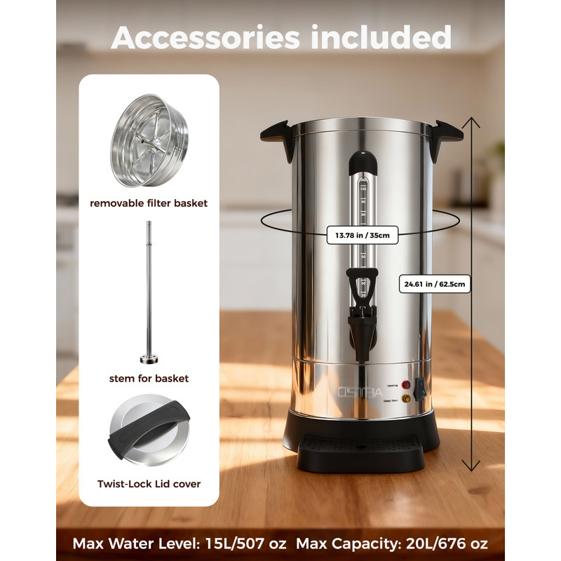 Urne et cafetière isotherme commerciale en acier inoxydable ThermoServe, 15L