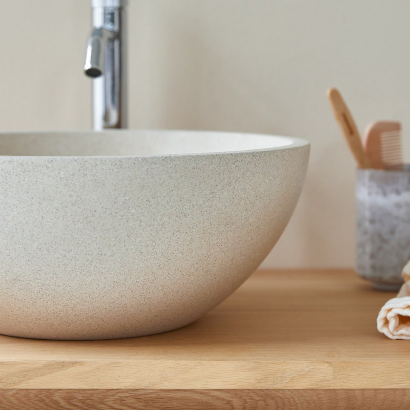 Micha Round Terrazzo Bathroom Sink, Cream