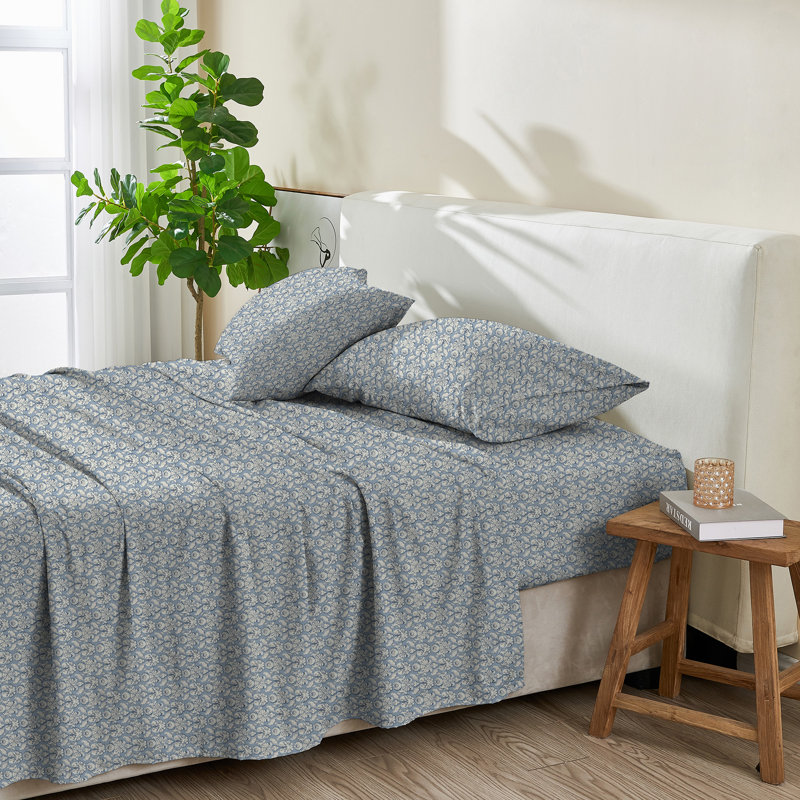 Ensemble de draps 100% coton à imprimé floral percale, Ensemble de draps pour lit double + un drap-housse