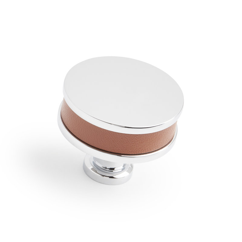Cuir cognac à poignée ronde 1-1 / 2 "Lazzara, Polished Chrome