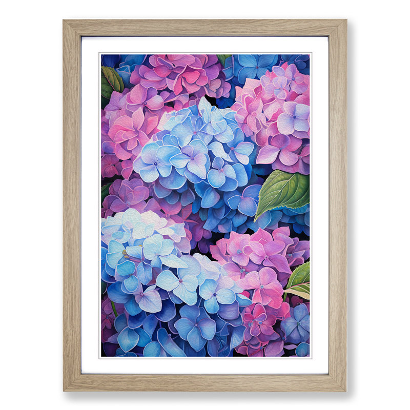 Hydrangea Tachisme No.2 - Framed Print, Oak Framed, 64cm H x 46cm W x 2cm D