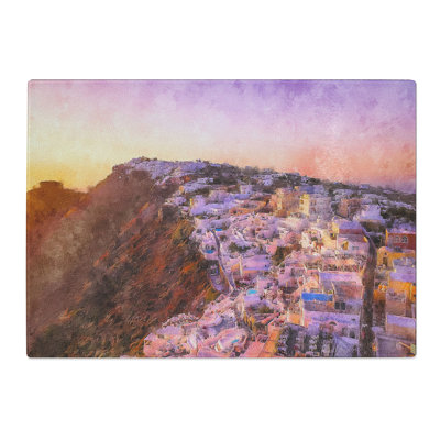 Tempered Glass View of Santorini in Greece Painting Chopping Board