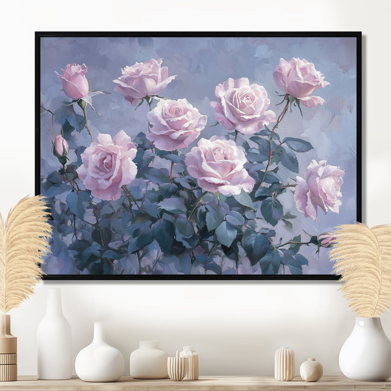 Ikram, aquarelle, lavande, roses, fleurs, roses, art mural, H 12 po x l 20 po, Cadre flottant, Noir