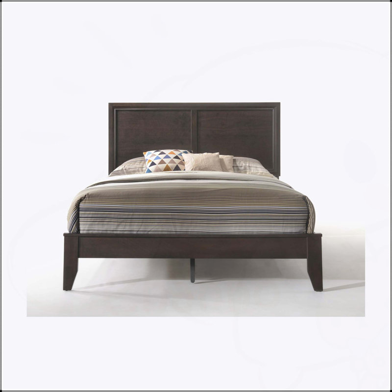 Grand lit Madison au fini espresso avec fabrication en bois durable et élégante moulure surélevée