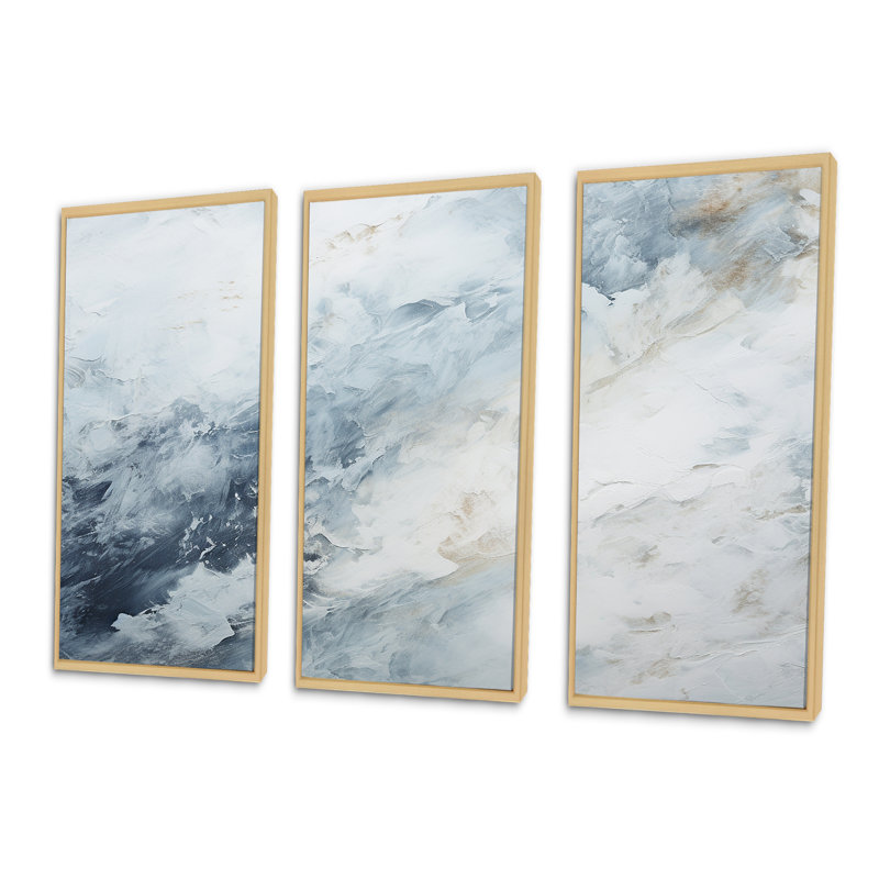 «Blue and White Snow Blooming II - Abstract Shapes», ensemble d'impression d'art mural, H 40 po x l 60 po