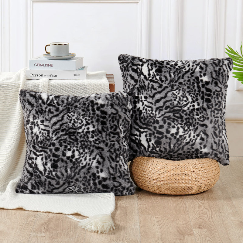 Animal Print Square Cushion Cover, Black