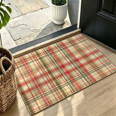 Tapis d'entrée antidérapant à carreaux rouges et beiges d'automne, 119 x 79 cm
