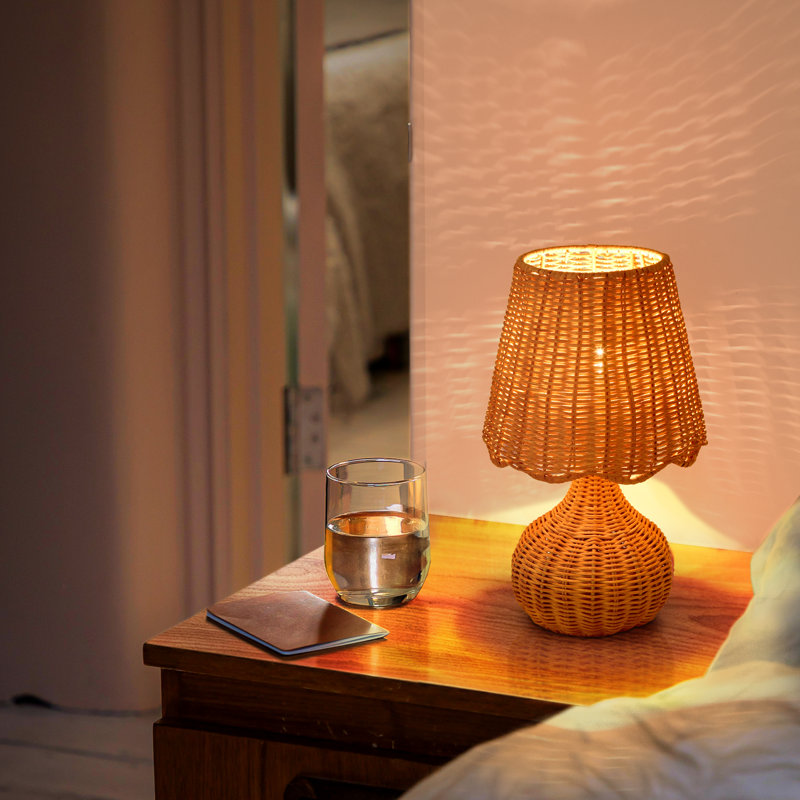 Lampe de table, Bouton-poussoir, beige / foncé, Osier/Rotin
