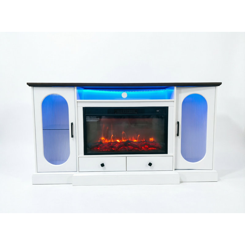 Meuble télé avec foyer, Walnut + white