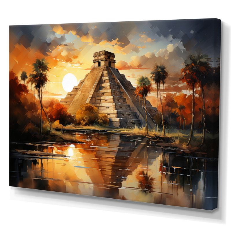 Coucher de soleil au Mexique à Chichen Itza I - Mexique, impressions sur toile, H 24 po x l 32 po x P 1 po, Toile tendue