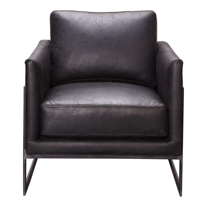Luxley Transitional Black Leather Accent Chair with Metal Frame