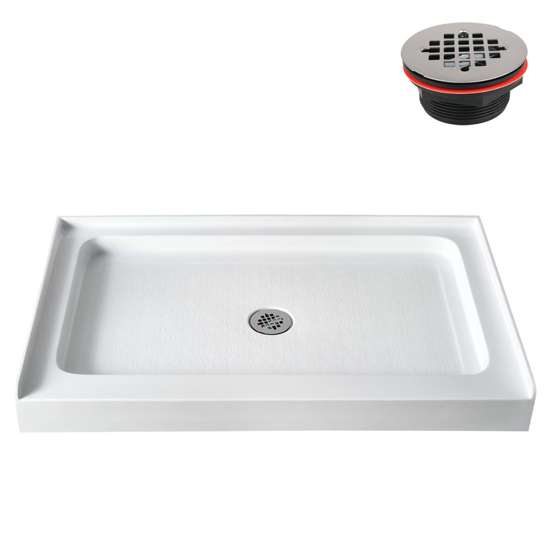 48 in. x 30 in. Alcove Acrylic Shower Base in Glossy White With Center Drain, Drain Included, Glossy White