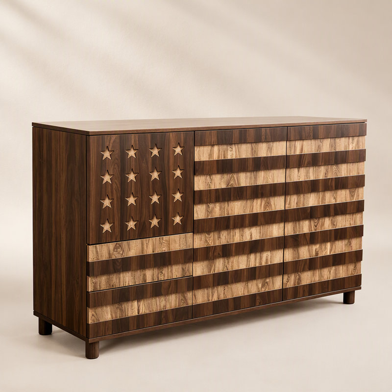 Buffet rustique bicolore en bois avec motif en étoile et étagères de rangement ajustables pour la maison