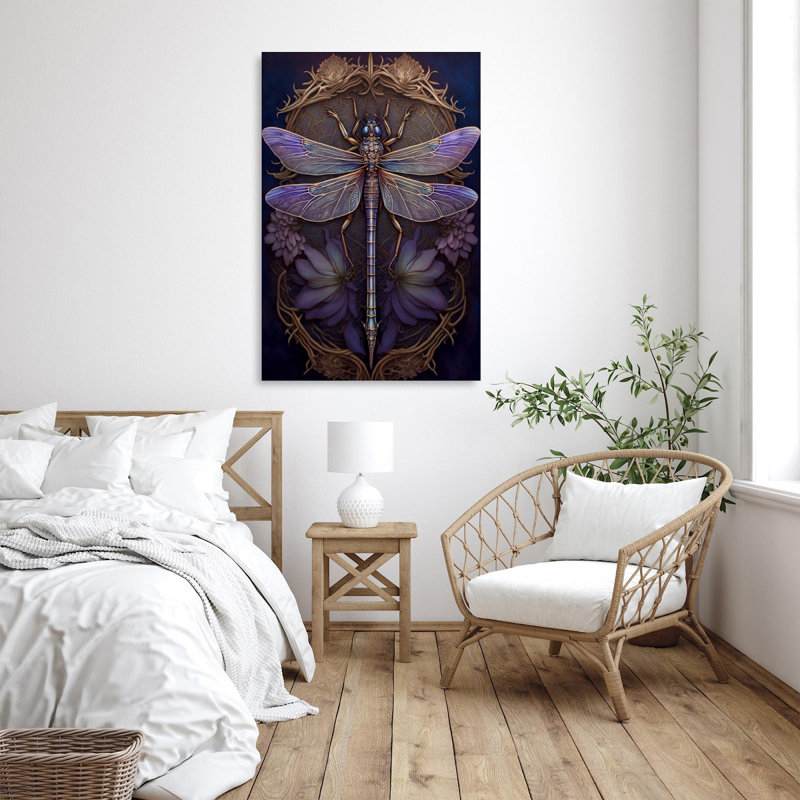 Lavande et libellule - impression sur toile tendue, H 20 po x l 16 po x P 1,25 po