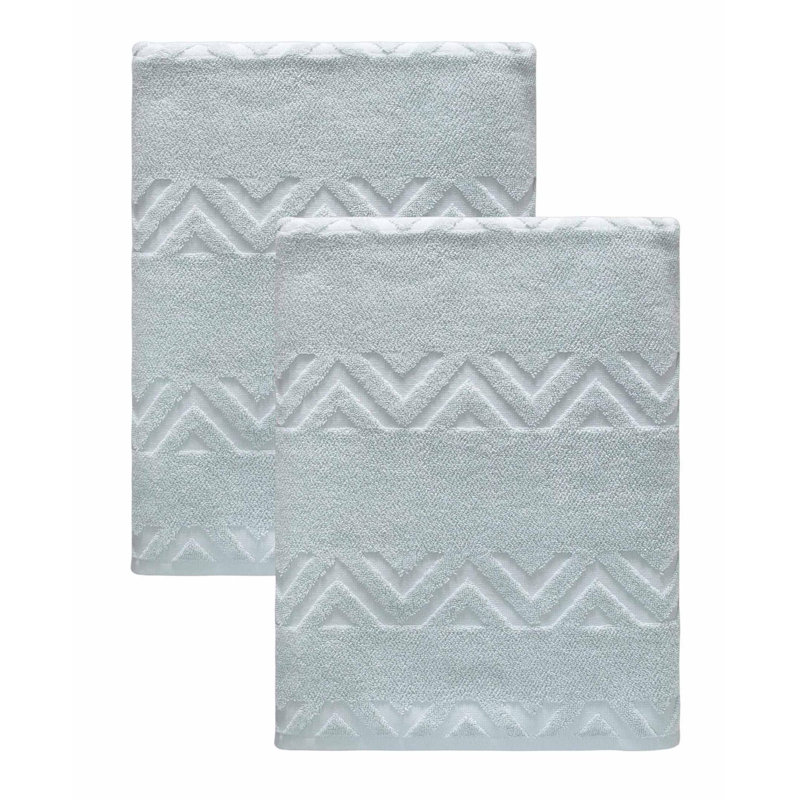 Ensemble de deux draps de bain en coton turc à motifs géométriques turquoise, 40" x 70"