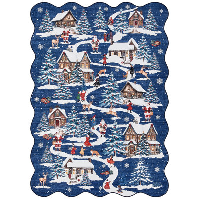 Tapis de Noël festonné lavable, antidérapant, à poils courts, idéal pour le salon