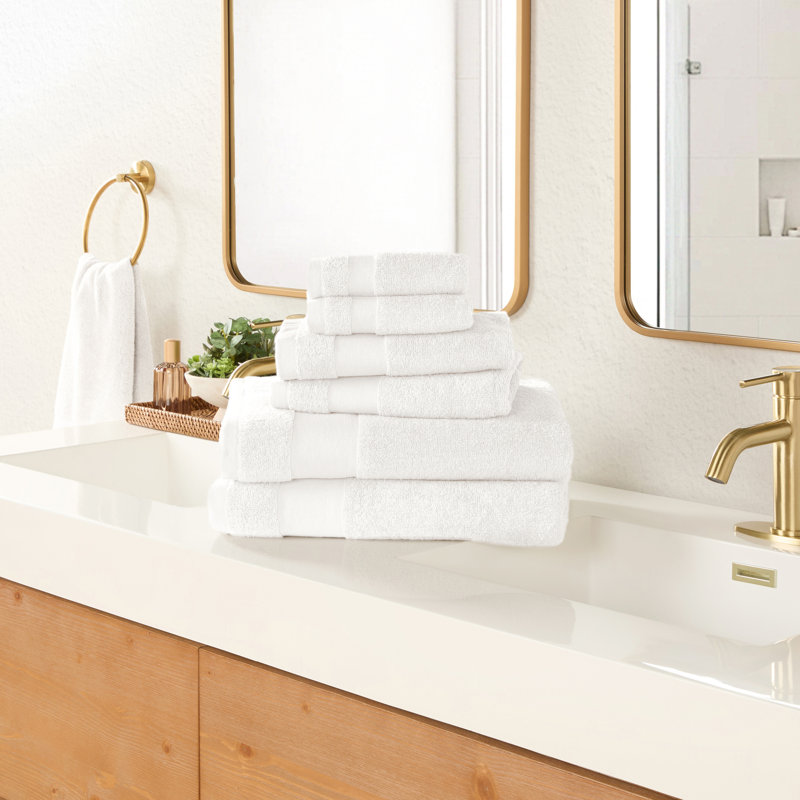 6-Piece 100% Cotton Midweight Multi-Size Towel Set - Basics by Wayfair™, White