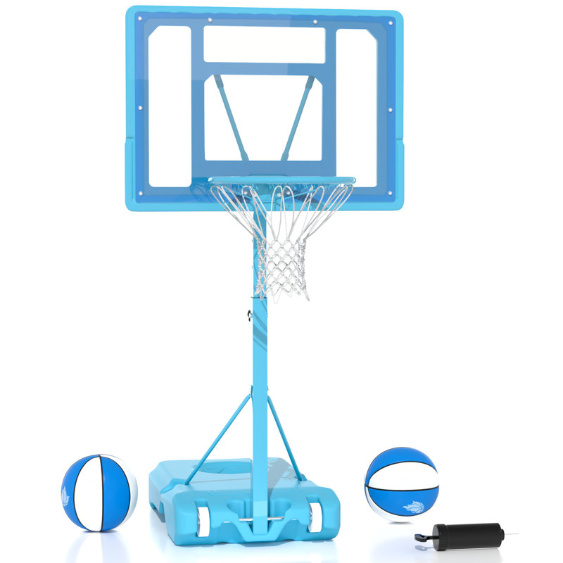 Swimming Pool Basketball Hoop,adjustable Poolside Basketball Goal With 2 Balls & Inflator Outdoor For Youth Teens Adults (blue)